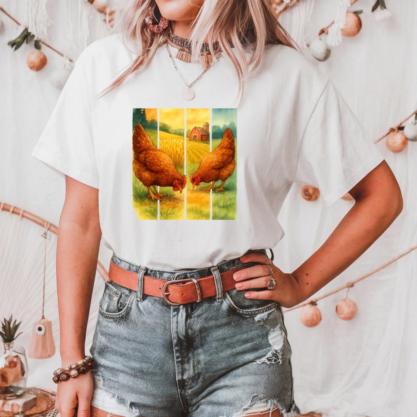 Rustic Farmhouse Chicken Tee, Unisex Heavy Cotton Tee, Country Style Shirt, Gift for Farmers, Vintage Animal Design, Perfect for Casual Wear