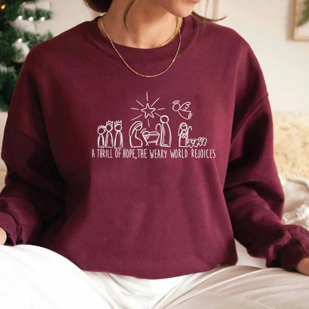 Christian Christmas Sweatshirt Nativity Scene Sweater