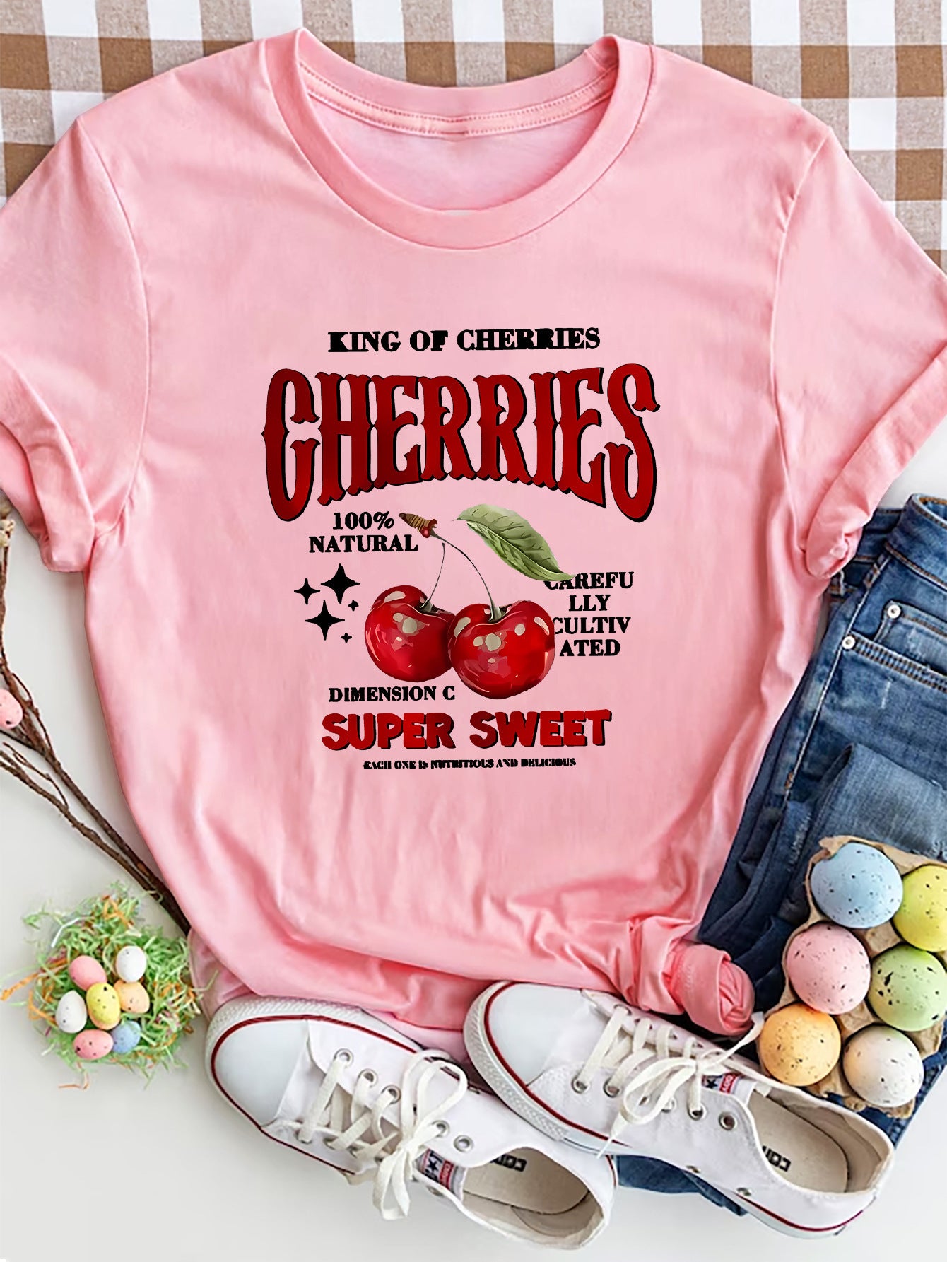 Top Round Neck Cartoon Printed Short Sleeve