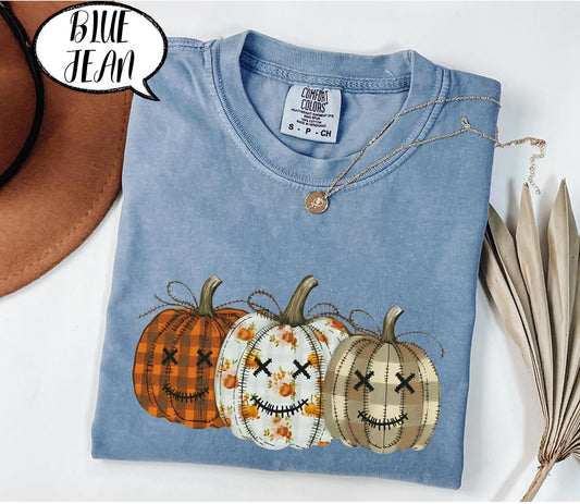 Fall Pumpkin T Shirt, Comfort Colors Autumn Tee, Thanksgiving Graphic Top, Cozy Vintage Cotton Shirt, Retro Checkered Pumpkin Outfit