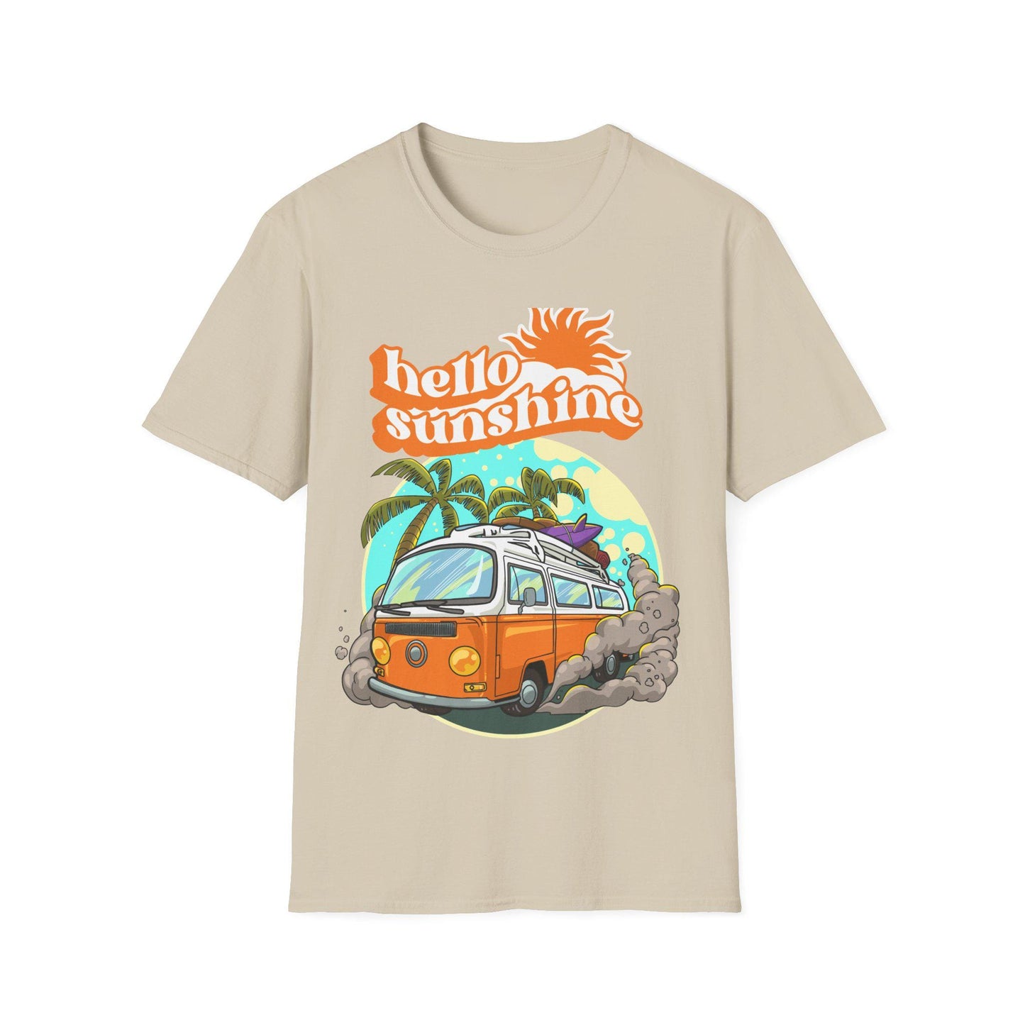 Hello Sunshine Summer T-Shirt, Vintage Camper Tee, Beach Vibes Shirt, Gift for Travelers, Summer Outing Apparel