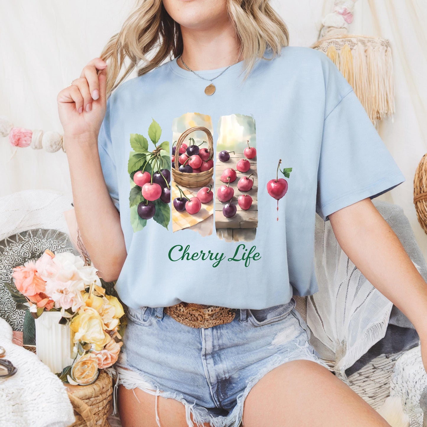 Cherry Life Unisex Heavy Cotton Tee Summer Vibes Tee Gift For Fruit Lovers Casual Wear Gardening Outfit Nature Inspired Apparel Men Women
