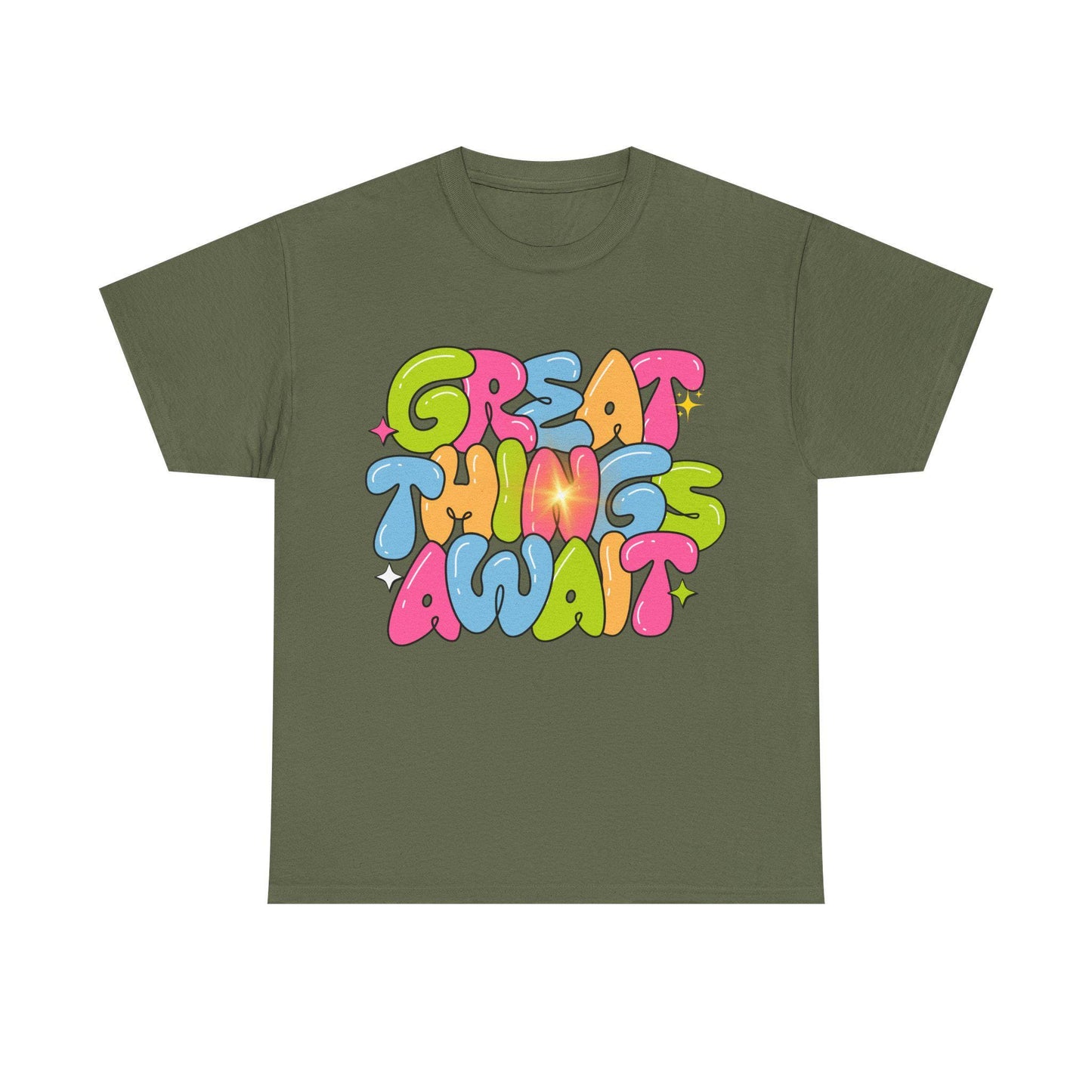 Motivational Graphic Tee, Great Things Await Tee, Unisex Inspirational Shirt, Positive Vibes Cotton Tee, Gift for Friends