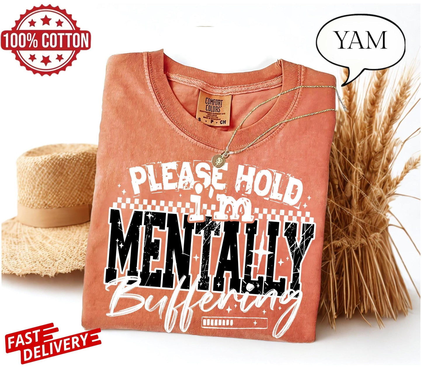 Sarcastic mentally buffering tee, tired brain humor shirt, introvert quote t-shirt oversized fit, funny mental lag cotton top