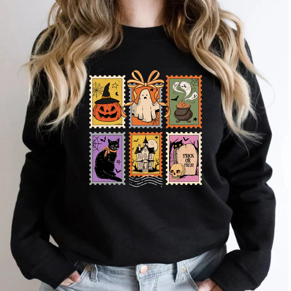 Retro Halloween Cat Ghost Sweatshirt Spooky Season Hoodie
