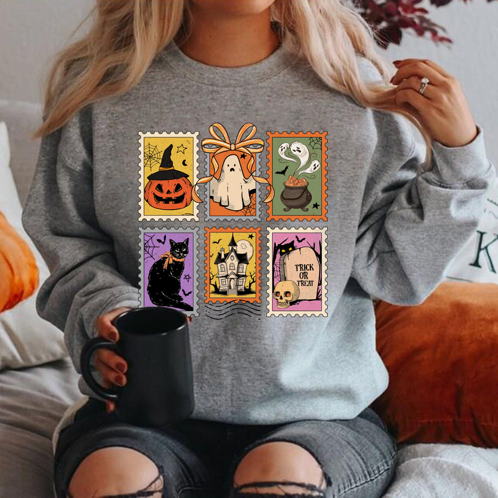 Retro Halloween Cat Ghost Sweatshirt Spooky Season Hoodie