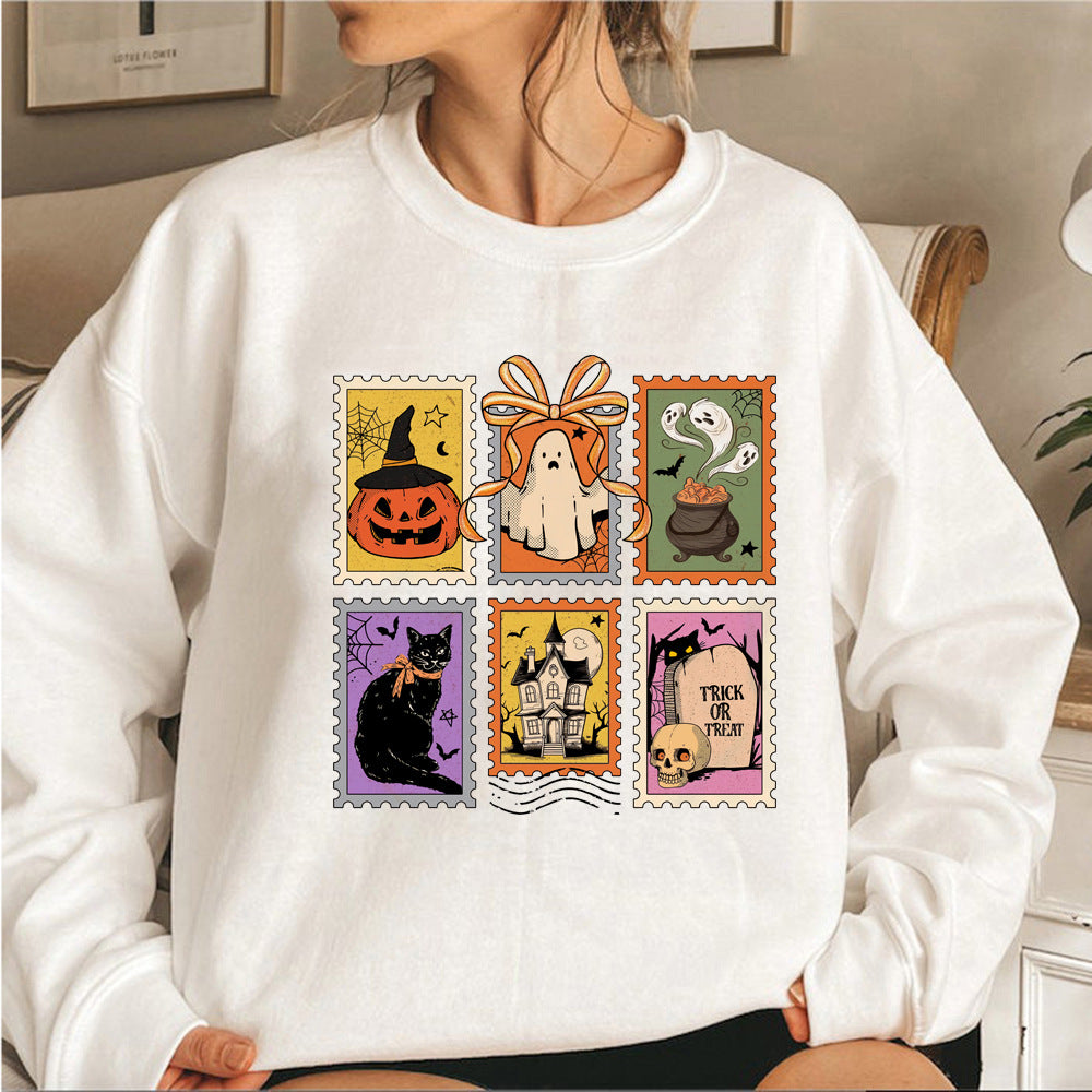 Retro Halloween Cat Ghost Sweatshirt Spooky Season Hoodie