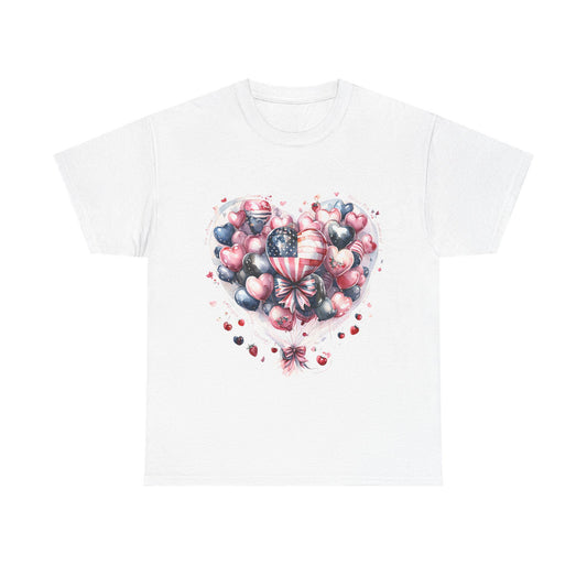 Patriotic Heart Tee, Unisex Cotton T-Shirt, American Pride Apparel, Valentine's Day Gift, Festive Love Tee