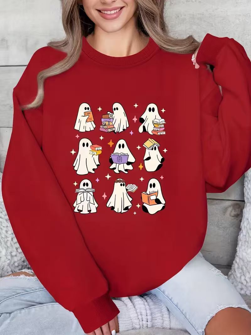 Halloween Three Six Nine Ghost Reading Theme Pattern Brushed Hoody