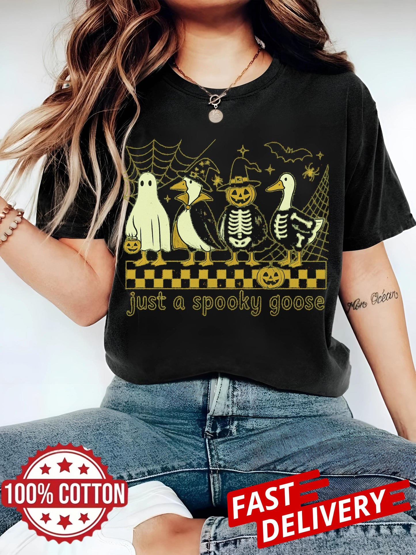 Spooky Goose Halloween Shirt, Funny Goose Skeleton Witch Pumpkin Ghost, Fall Sublimation Shirt, Cute Horror Shirt, Just a Spooky Goose