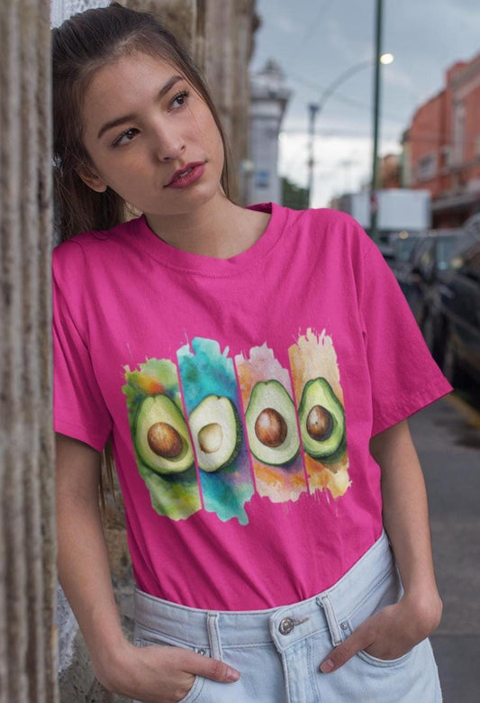 Colorful Avocado Unisex Cotton Tee, Trendy Fruit Shirt, Casual Wear, Gift for Foodies, Summer Vibes, Eco-Friendly Apparel for Nutrition Gift