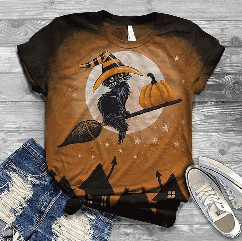 Halloween Retro Print T-shirt With The Same Style For Men And Women