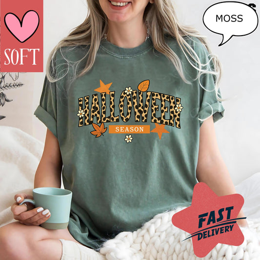 Comfort Colors® Vintage Halloween T Shirt Retro Fall Leaves Graphic Tee Spooky Season Top Cozy October Outfit For Men And Women Autumn Style