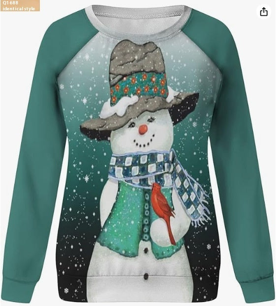Christmas European And American Women Printed Crew Neck Sweatshirt