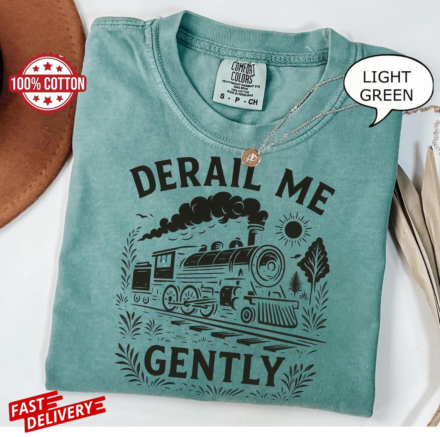 vintage derail me gently shirt with locomotive drawing, retro train art tee in unisex cut for adults who enjoy sarcastic fashion