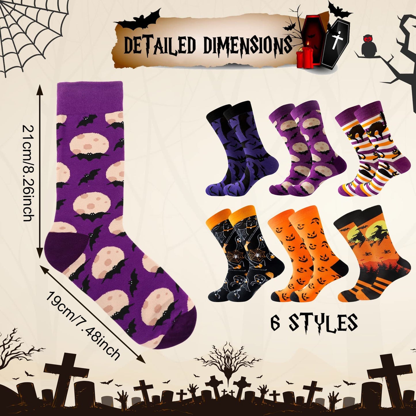 6 Pairs Halloween Christmas Socks For Men Women Girls Funny Xmas Socks Santa Claus Elk Cotton Sock Set-Cannot Be Listed On Amazon Platform