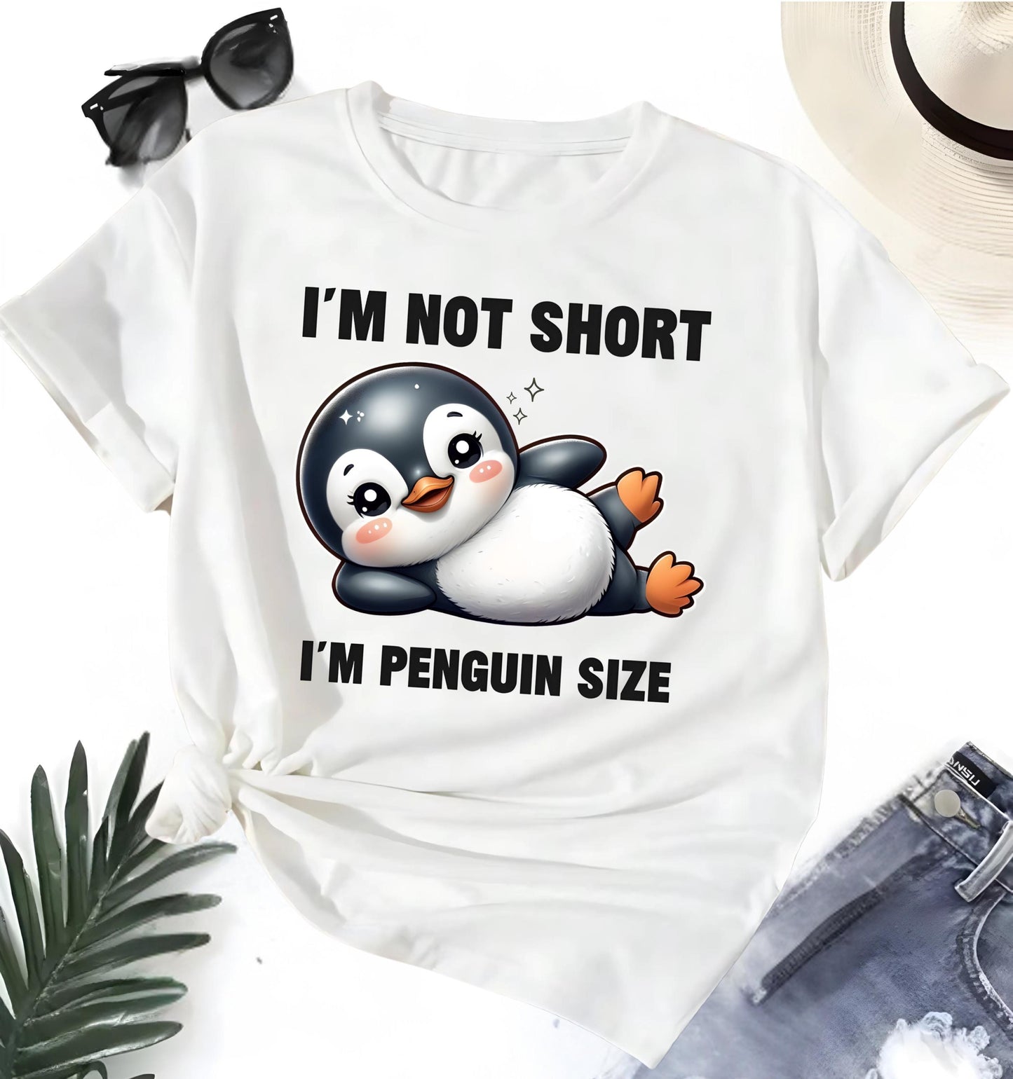 Funny Penguin T Shirt Bundle Im Not Short Im Penguin Size Red White Gray Cute Cartoon Animal Graphic Tees Unisex Humor Gift Set For Him Her
