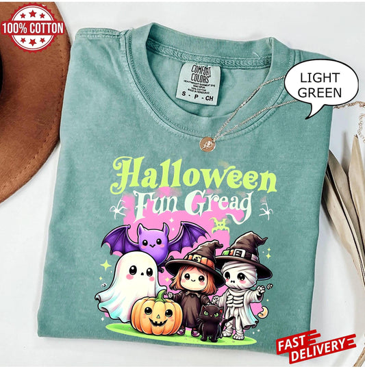 Comfort Colors Halloween Shirt,Halloween Fun Gread Shirt, Cute Ghost Bat Witch Mummy Cat Pumpkin Tee, Spooky Season Graphic Top