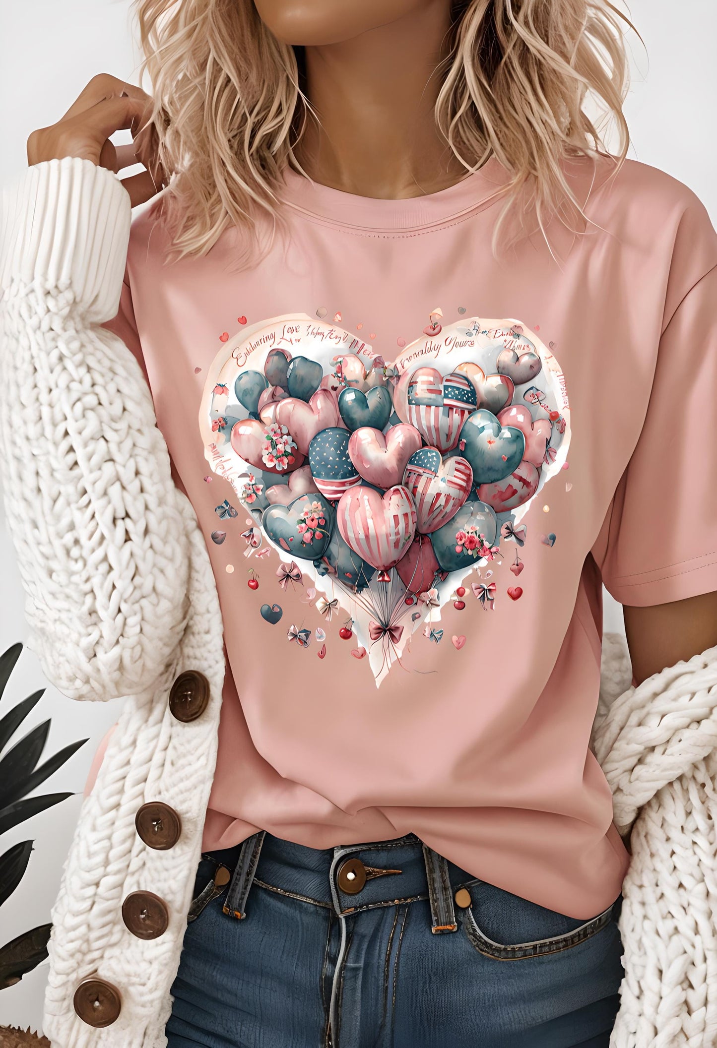 Love Messages and American Flag Hearts Unisex Heavy Cotton Tee, Fruit and Cherry Design, USA Flag Tee, Heart Flag Shirt, Patriotic Tee,