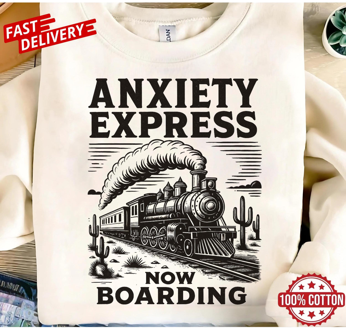Funny Anxiety Express t-shirt, retro sarcastic mental health tee, train humor shirt oversized gift for anxious people