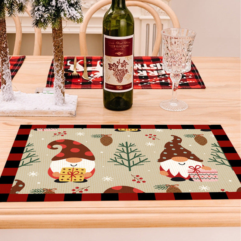 Christmas Cartoon Elk Printing Placemat Western Restaurant Insulation Multiple Options Table Cloth