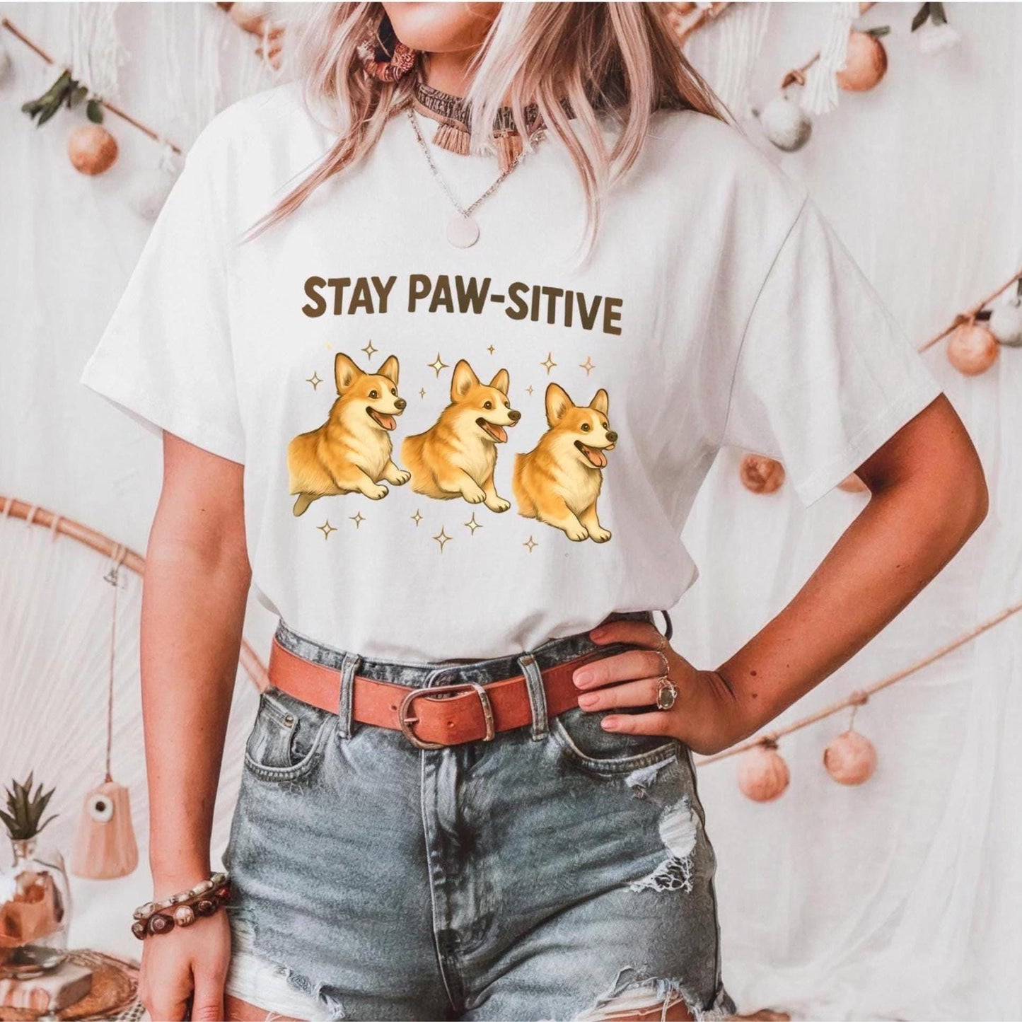 Stay Paw Sitive Unisex Cotton T Shirt Cute Dog Lover Tee Casual Humor Pet Apparel Positive Vibe Top Birthday Gift For Men Women