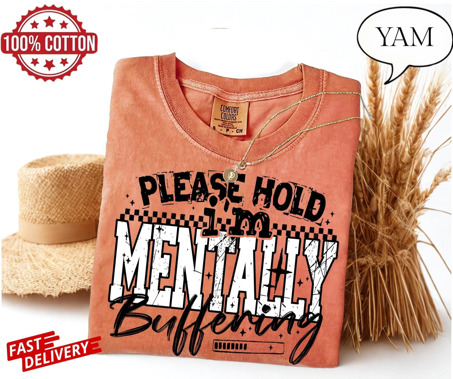 Funny overthinking buffering shirt,sarcastic cotton tee for introverts,anxiety humor oversized t-shirt for stress relief and bad days