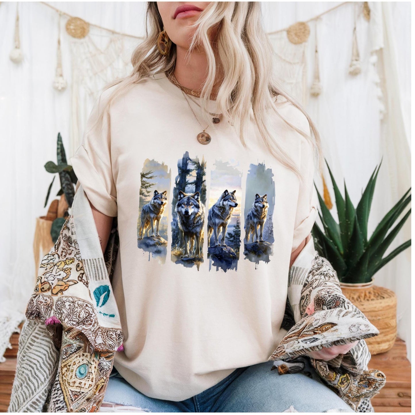 Majestic Wolf Pack Tee, Wolf Watercolor Unisex Heavy Cotton Tee, Graphic Tee for Nature Lovers, Gifts for Animal Lovers, Festival Wear