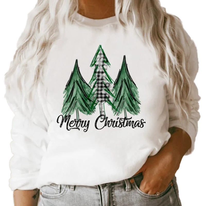 Women's Long Sleeve Loose Christmas Printed Crew Neck Sweatshirt
