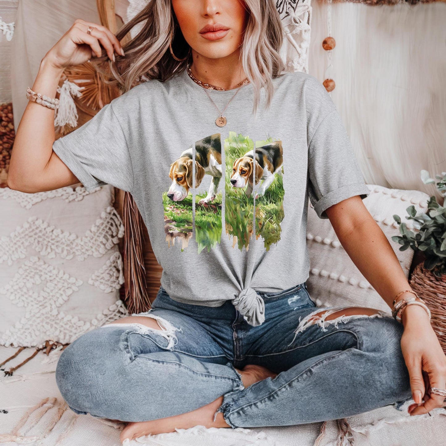 Beagle Reflection Unisex Heavy Cotton Tee, Dog Lover Gift, Pet Owner Apparel, Animal Lover Shirt, Casual Everyday Wear, Sniffing Dog Shirt