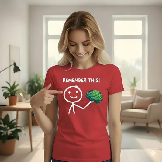 Red Funny Brain T Shirt Remember This Cartoon Graphic Tee Unisex Casual College Humor Top Geek Psychology Shirt Nerd Gift Smart Tee For Him