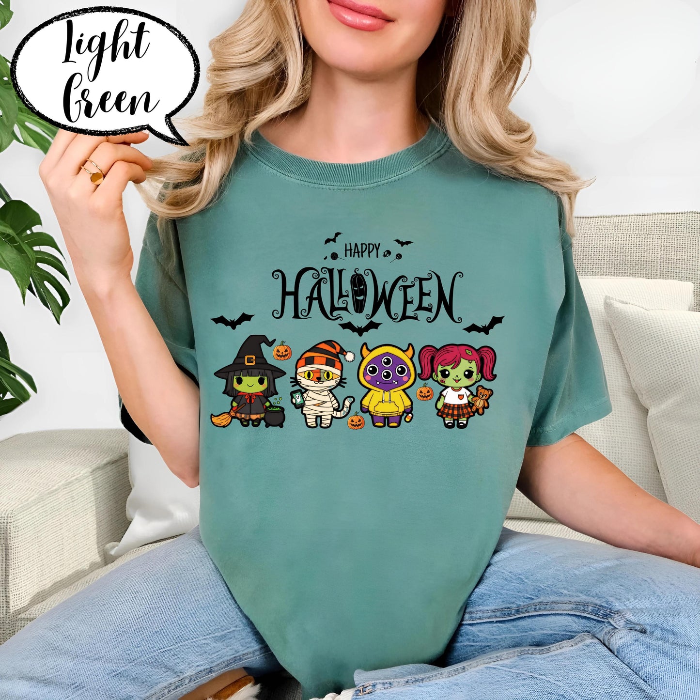 Happy Halloween Shirt, Spooky Season Tee, Cute Cartoon Witch and Mummy Top, Pumpkin Trick or Treat Shirt, Fall Graphic Tee Unisex