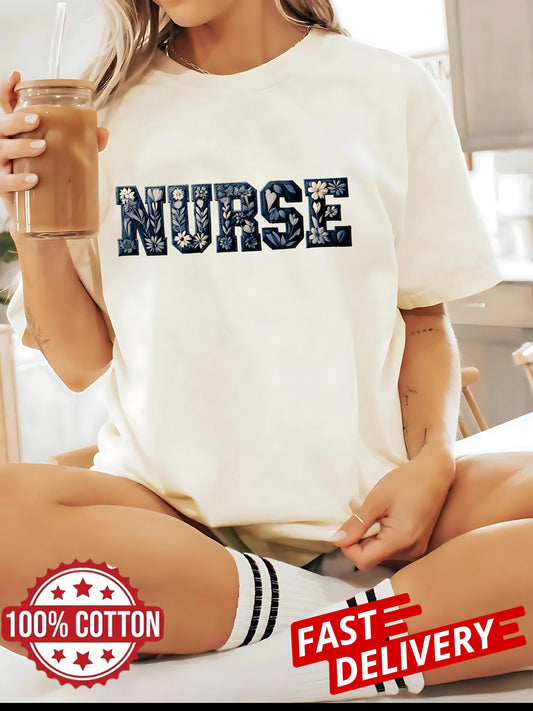 Floral Nurse T Shirt Cotton Nurse Gift Tee For Women Nurse Appreciation Top Medical Staff Graphic Shirt National Nurses Week Apparel
