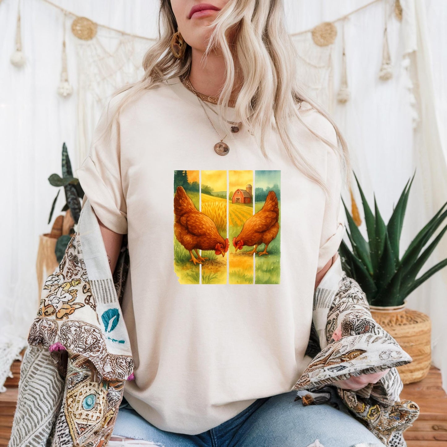 Rustic Farmhouse Chicken Tee, Unisex Heavy Cotton Tee, Country Style Shirt, Gift for Farmers, Vintage Animal Design, Perfect for Casual Wear