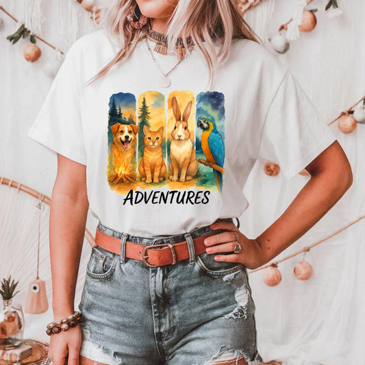 Adventure Themed Unisex Heavy Cotton Tee Cute Animal Graphic T Shirt Pet Lover Gift Outdoor Adventure Shirt Casual Wear for Nature