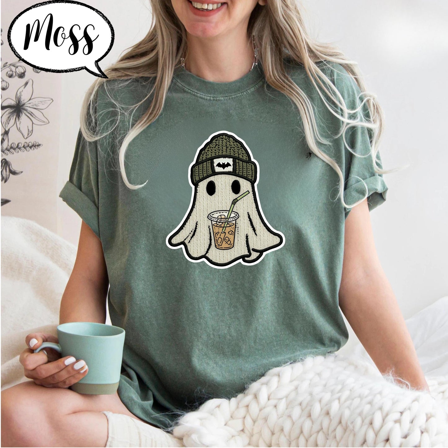 Comfort Colors® Ghost Shirt, Cute Halloween T Shirt, Spooky Season Tee, Iced Coffee Ghost Top, Fall Aesthetic Graphic Shirt Unisex