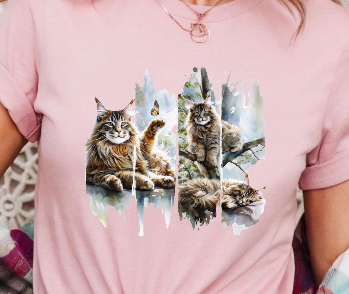 Majestic Maine Coon Cat Tee Whimsical Cat Art Heavy Cotton Tee Cat Lovers Gift Animal Print T Shirt Nature Art Tee Cozy Casual Wear