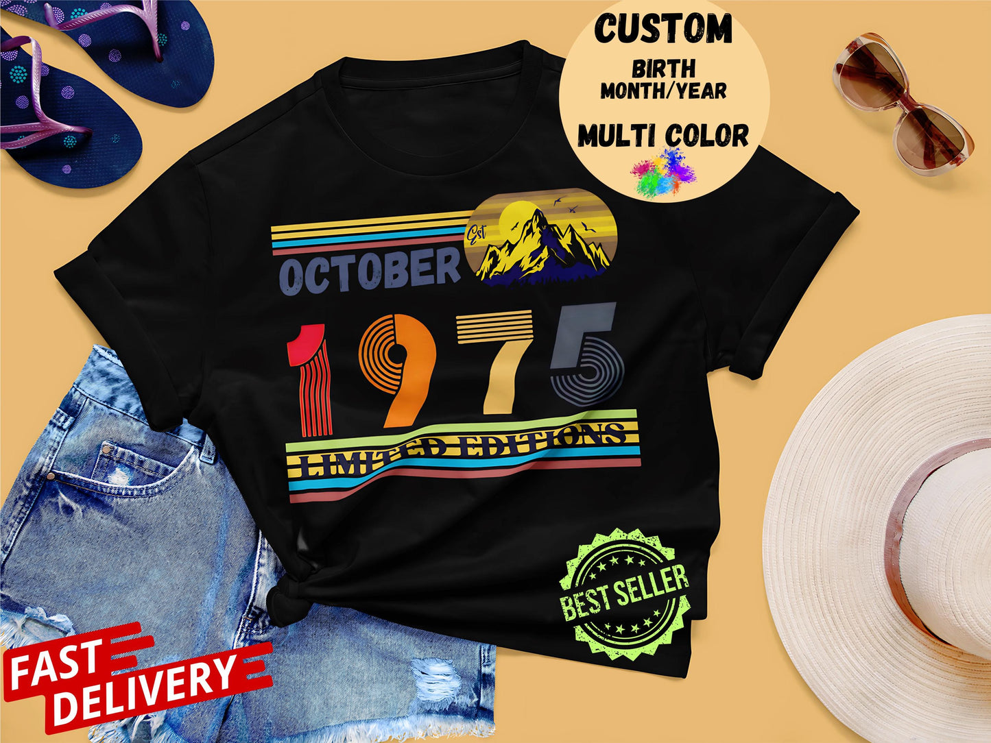 50th Birthday Retro Shirt, 1975 Birthday Sweatshirt Gift, 50 Years Bday Number Hoodie for Women / Men, Fifties Bday Tee For Wife Or Husband