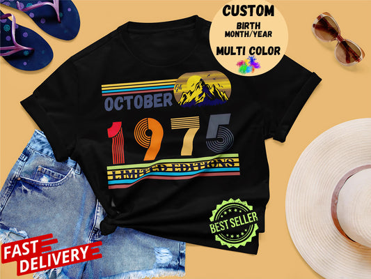 50th Birthday Retro Shirt, 1975 Birthday Sweatshirt Gift, 50 Years Bday Number Hoodie for Women / Men, Fifties Bday Tee For Wife Or Husband