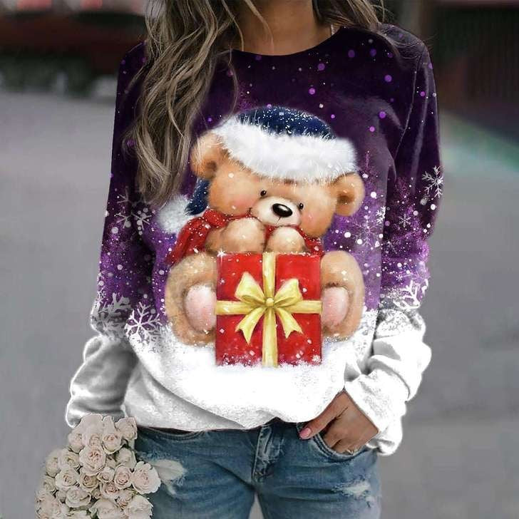 Women's Christmas Tree Printed Casual Loose Long Sleeve Round Neck Sweatshirt