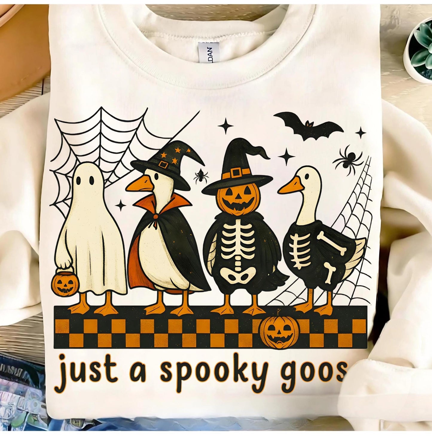 Just a Spooky Goose Shirt Cute Horror Shirt Funny Goose Skeleton Witch Pumpkin Ghost Spooky Goose Halloween Shirt Fall Sublimation Tee