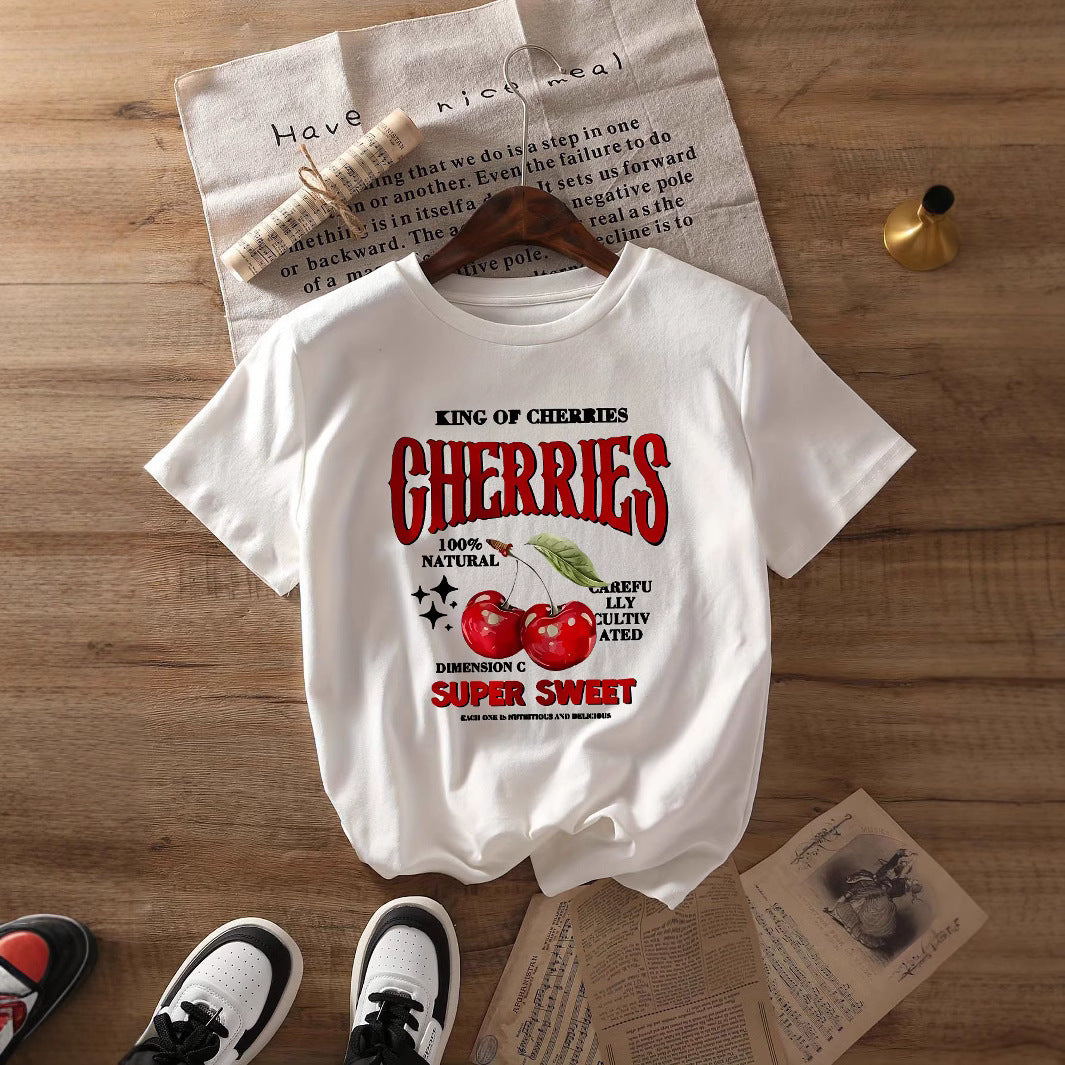 Top Round Neck Cartoon Printed Short Sleeve