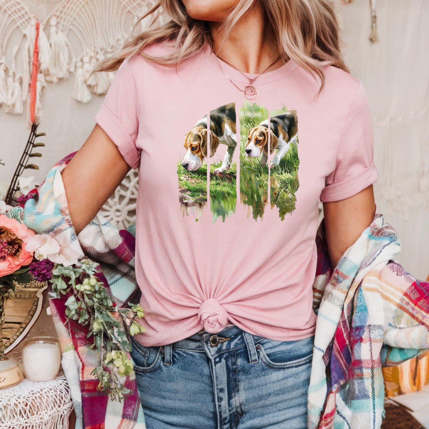 Beagle Reflection Unisex Heavy Cotton Tee, Dog Lover Gift, Pet Owner Apparel, Animal Lover Shirt, Casual Everyday Wear, Sniffing Dog Shirt