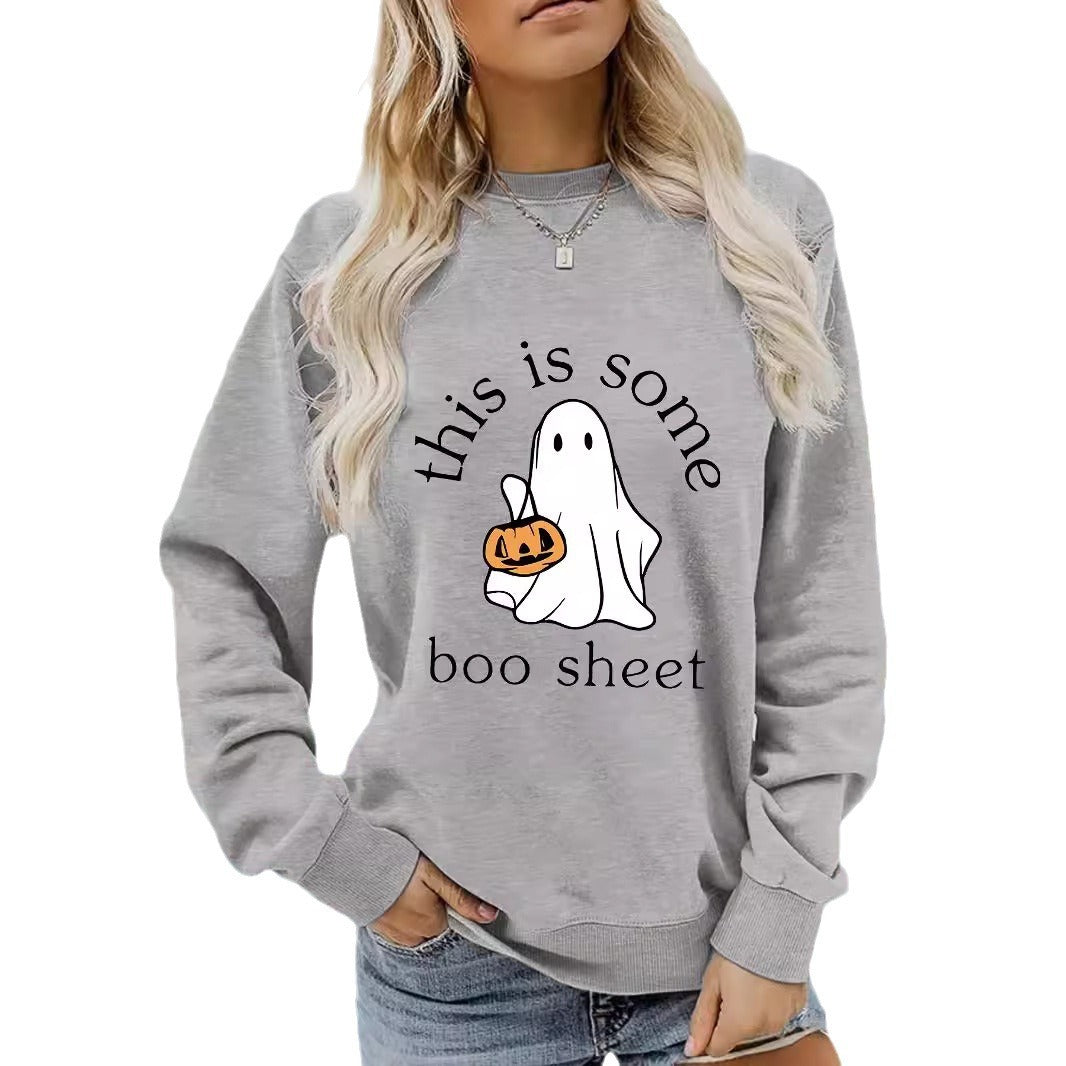 Casual Long Sleeve Round Neck Halloween Printed Pullover Sweater Sweatshirt