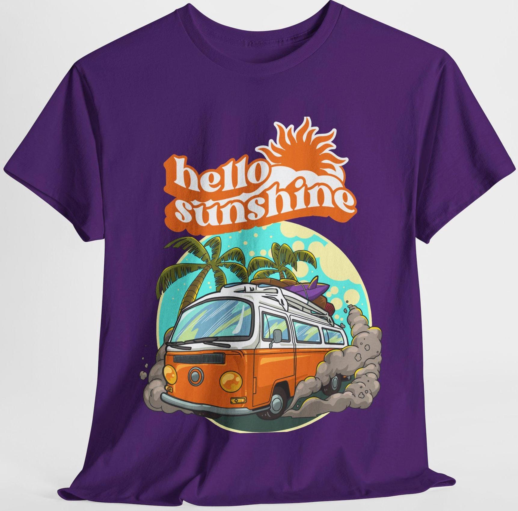 Sunshine Van T-Shirt – Unisex Heavy Cotton Tee – Retro Van Graphic Shirt – Vintage Style Summer Tee – Gift for Van Life Lovers