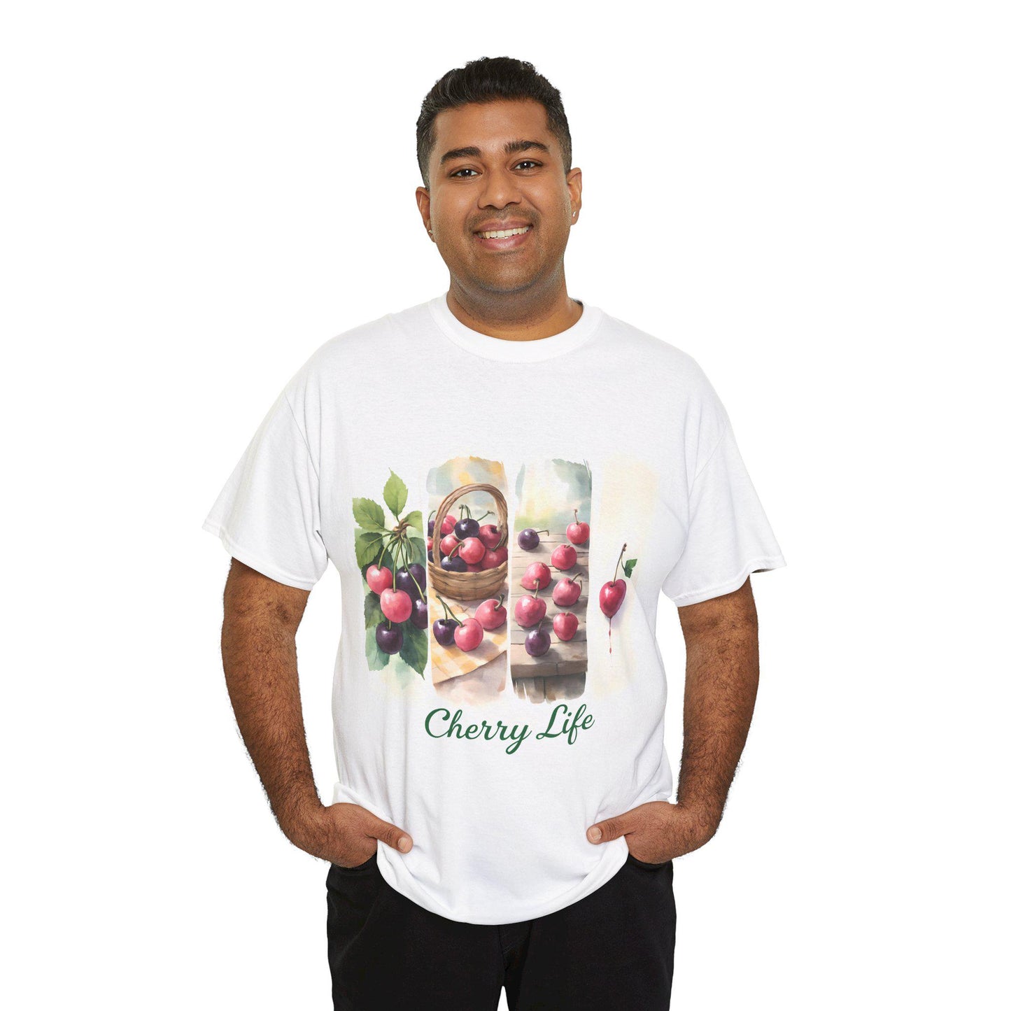Cherry Life Unisex Heavy Cotton Tee | Summer Vibes, Gift for Fruit Lovers, Casual Wear, Gardening Shirt, Nature Enthusiast Apparel