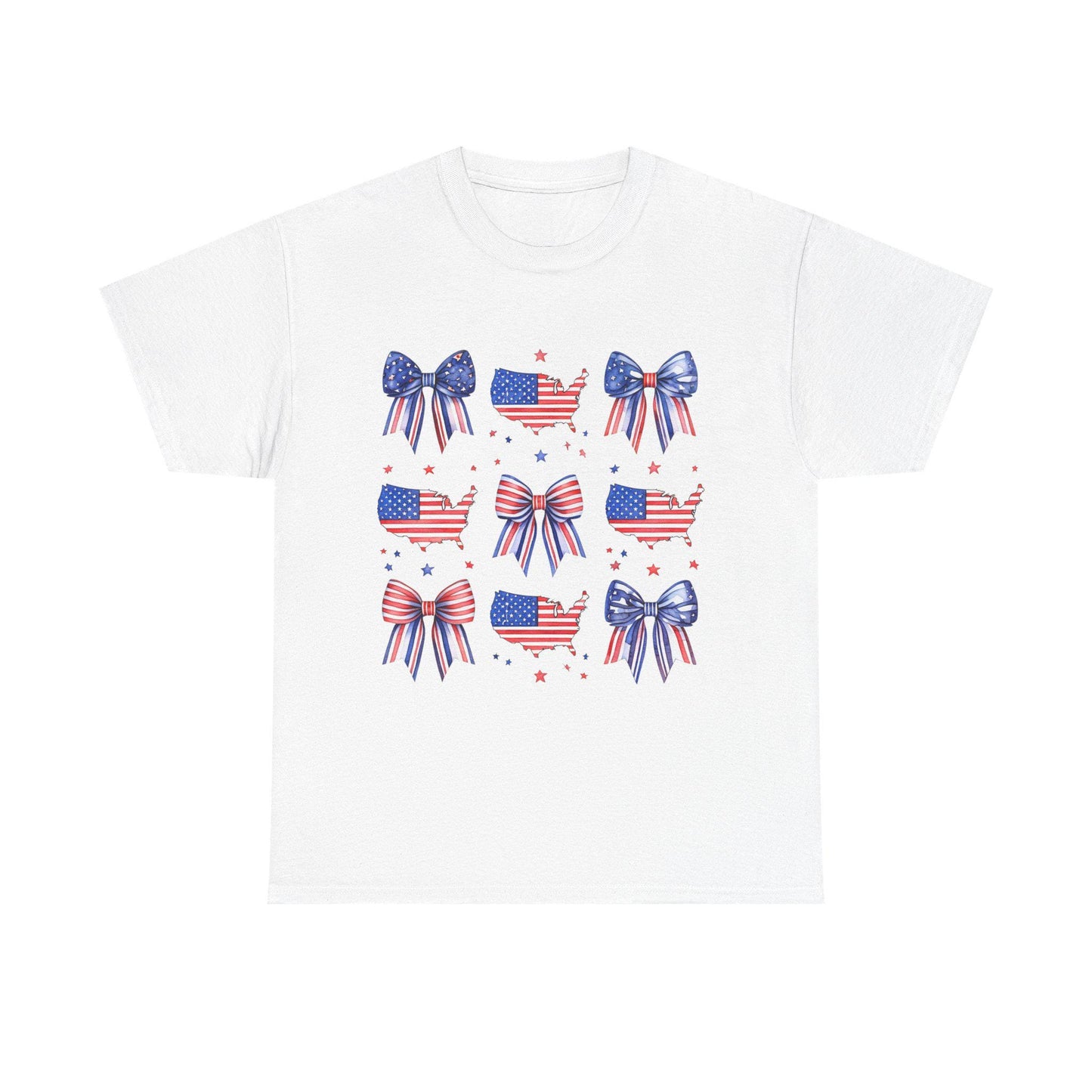 Patriotic Bow Tee, Unisex Heavy Cotton Tee with USA Theme, Great for 4th of July, Barbecues, Family Gatherings, or Everyday Casual Wear