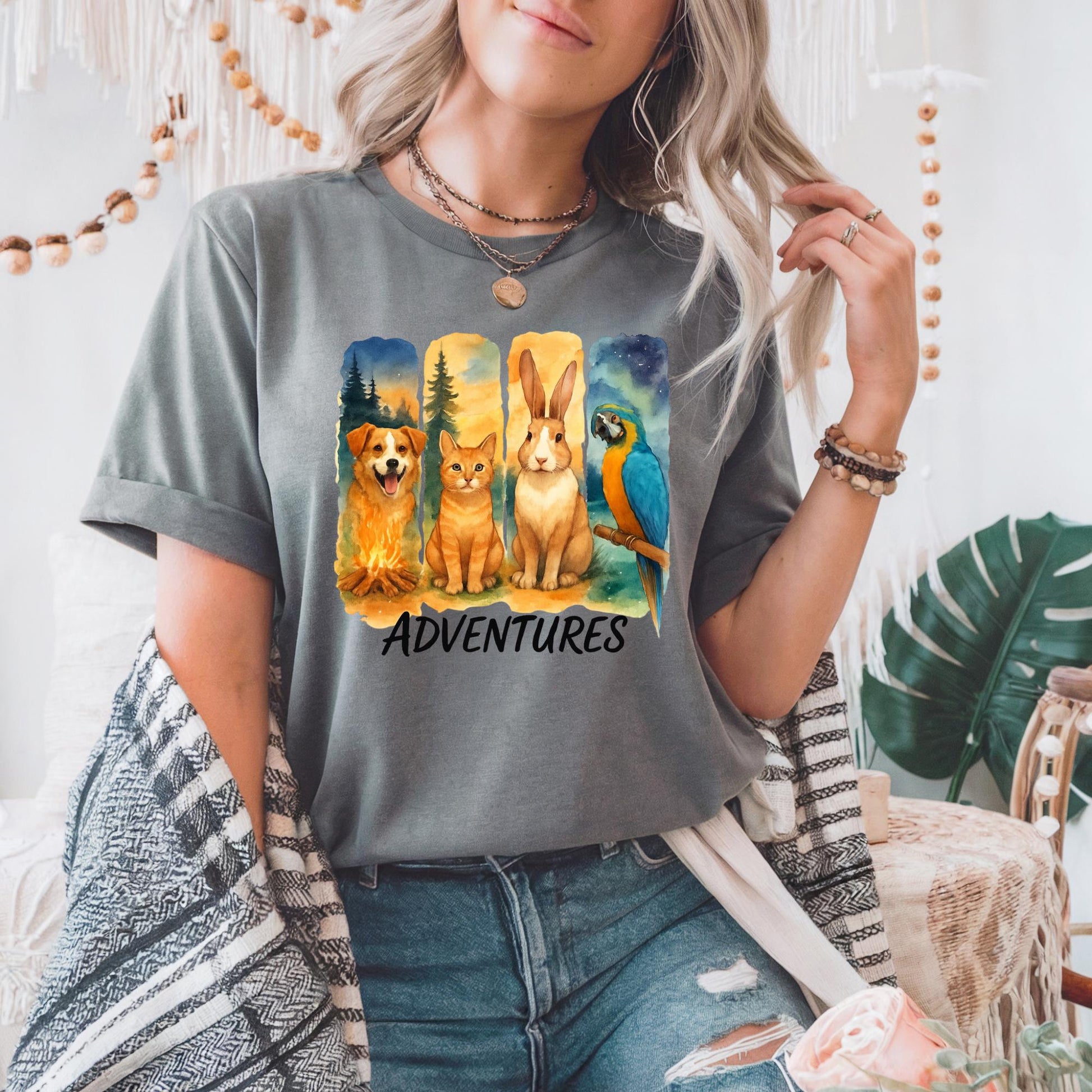 Adventure Themed Unisex Heavy Cotton Tee Cute Animal Graphic T Shirt Pet Lover Gift Outdoor Adventure Shirt Casual Wear for Nature