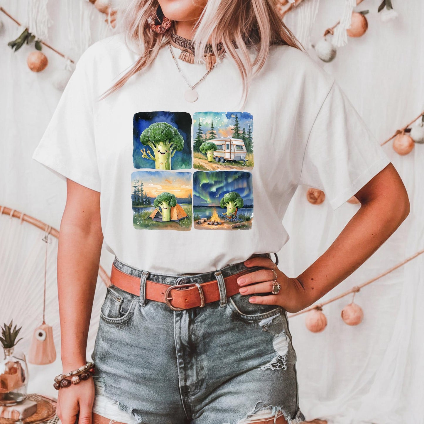 Whimsical Broccoli Adventure Tee, Unisex Cotton T-Shirt, Funny Food Shirt, Casual Wear Gift for Foodies, Quirky Style, Camping Broccoli Tee