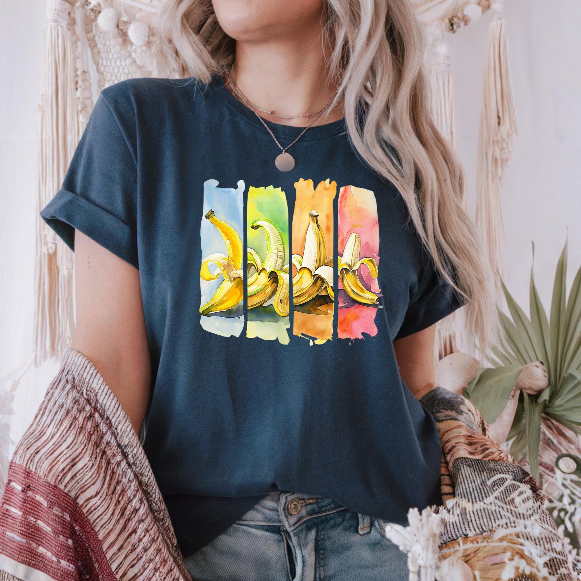 Colorful Banana Unisex Heavy Cotton Tee, Fruit Lover Shirt, Fun Graphic Tee, Gift for Foodies, Summer Fashion, Peeled Banana Art Tee